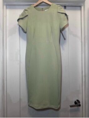 💚 NWT! Sage Green CALVIN KLEIN Tulip Sleeve Sheath Dress - Size 10